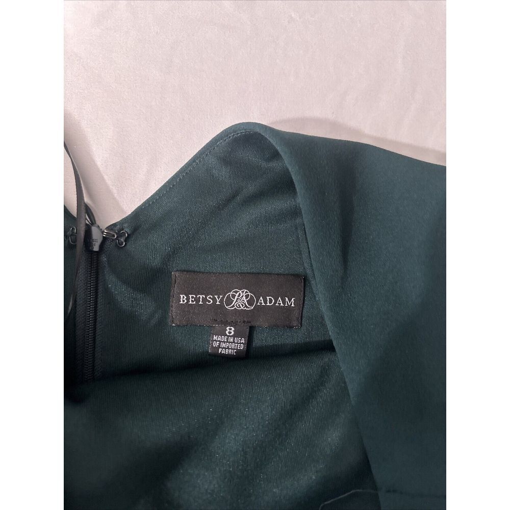 NEW $229 Betsy & Adam [‎ 8 ] Sleeveless Ruffle Bow Trumpet Gown in Pine Green - Picture 5 of 14